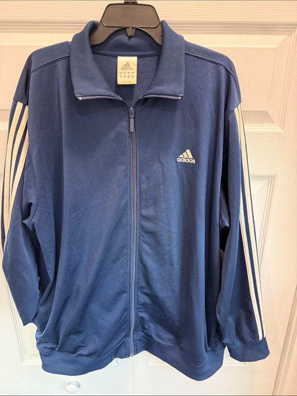 adidas Navy Blue Track Jacket with White Stripes Men’s Size XL